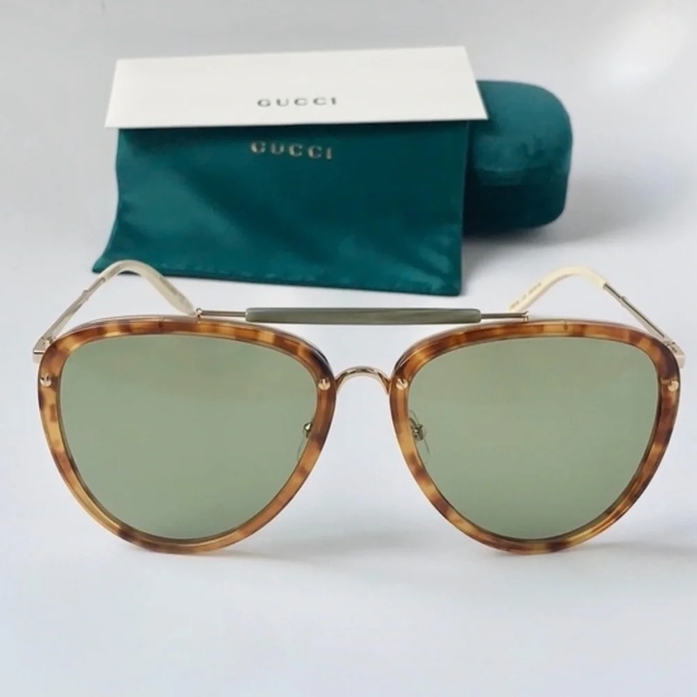 💯 - New Authentic Gucci Sunglasses GG0672S 003 Havana/Gold/Green